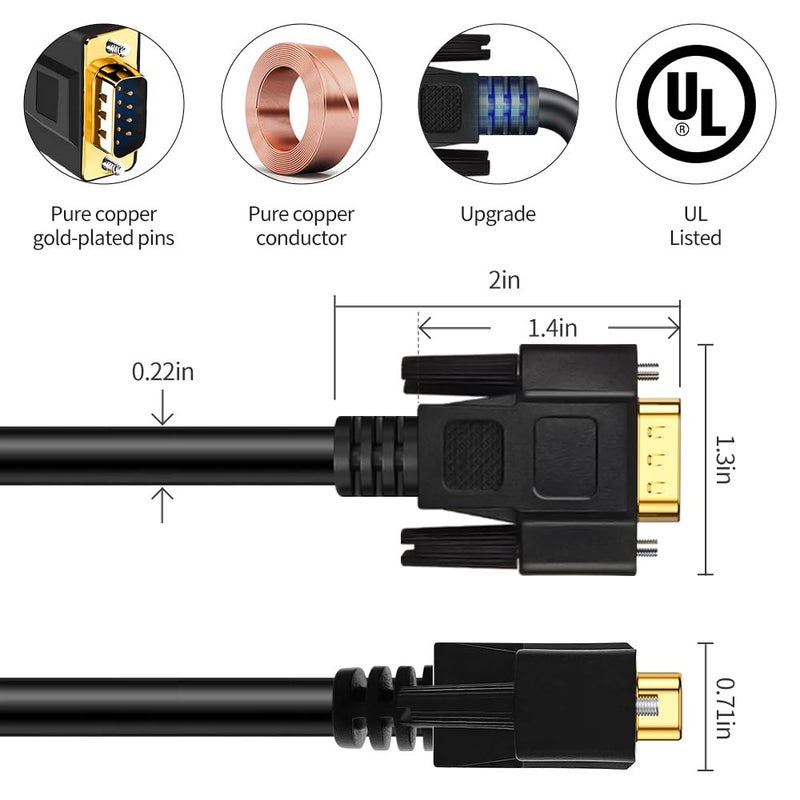 XANHAM 16 Feet(5 Meter) RS232 Null Modem Cable DB9 2 3 Cross TX RX Line Double Shielded(Metal Braiding&AL-foil) Male to Male, Black, SC902X10MM - Image 4
